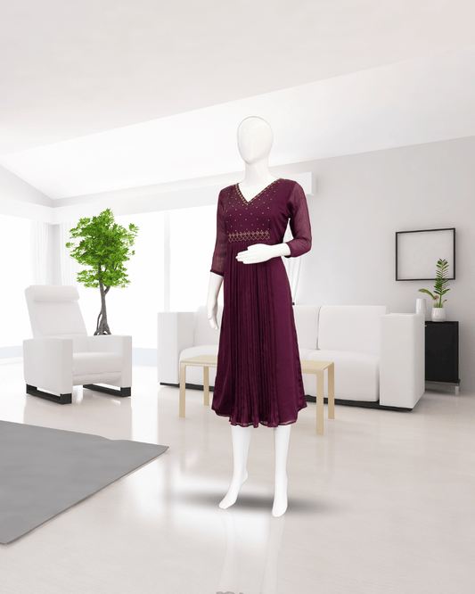 Dark Plum  Chiffon Glazing A LIne Top - Product Code 10314
