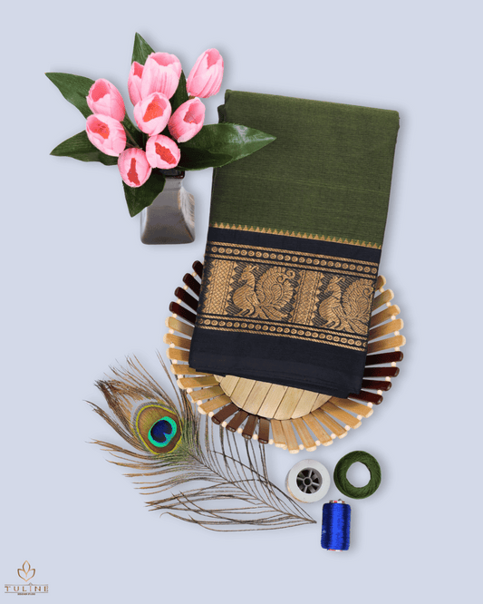 Cotton Saree - Dark Olive Green - Product Code 10031