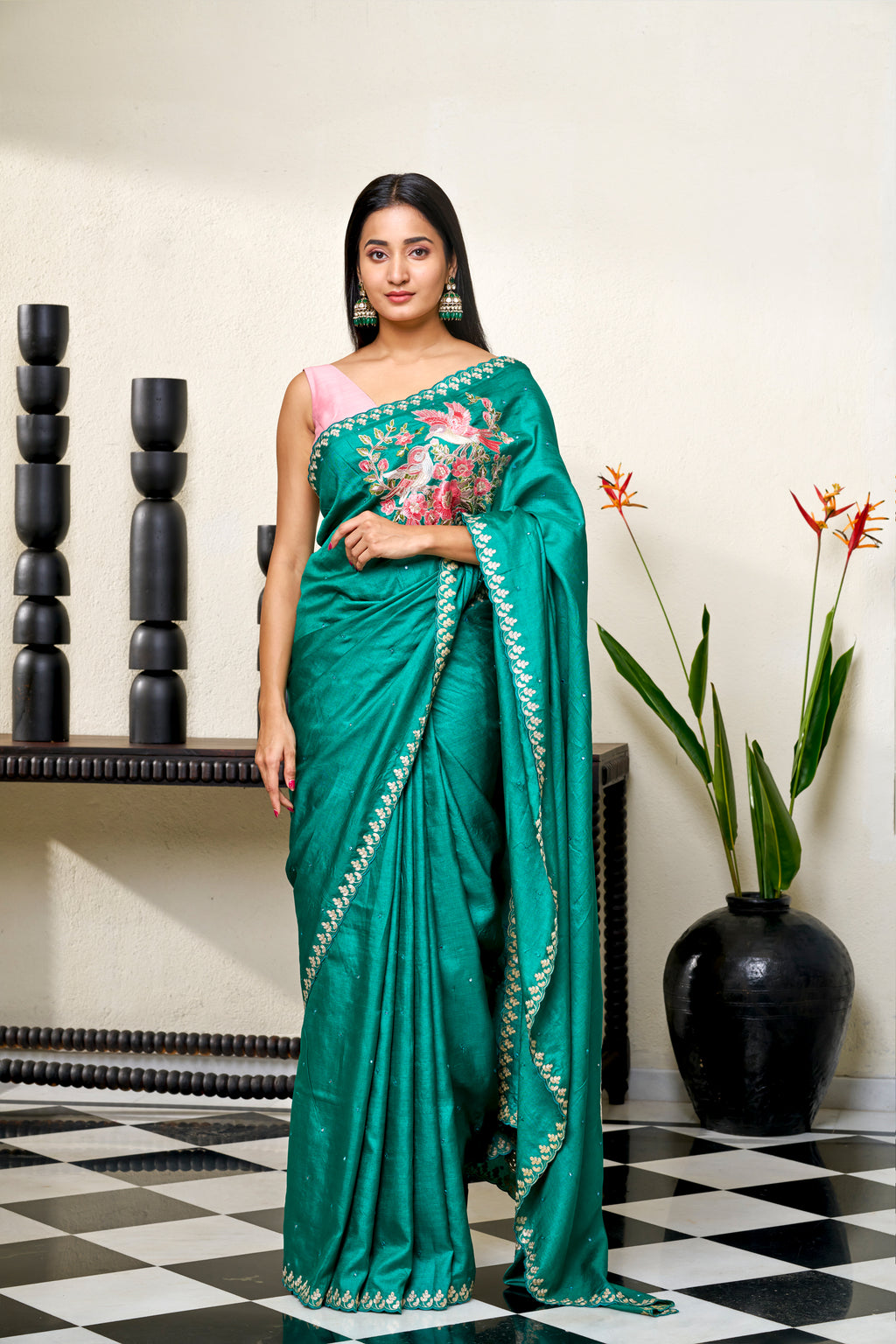 Emarald Green Tussar Silk Saree