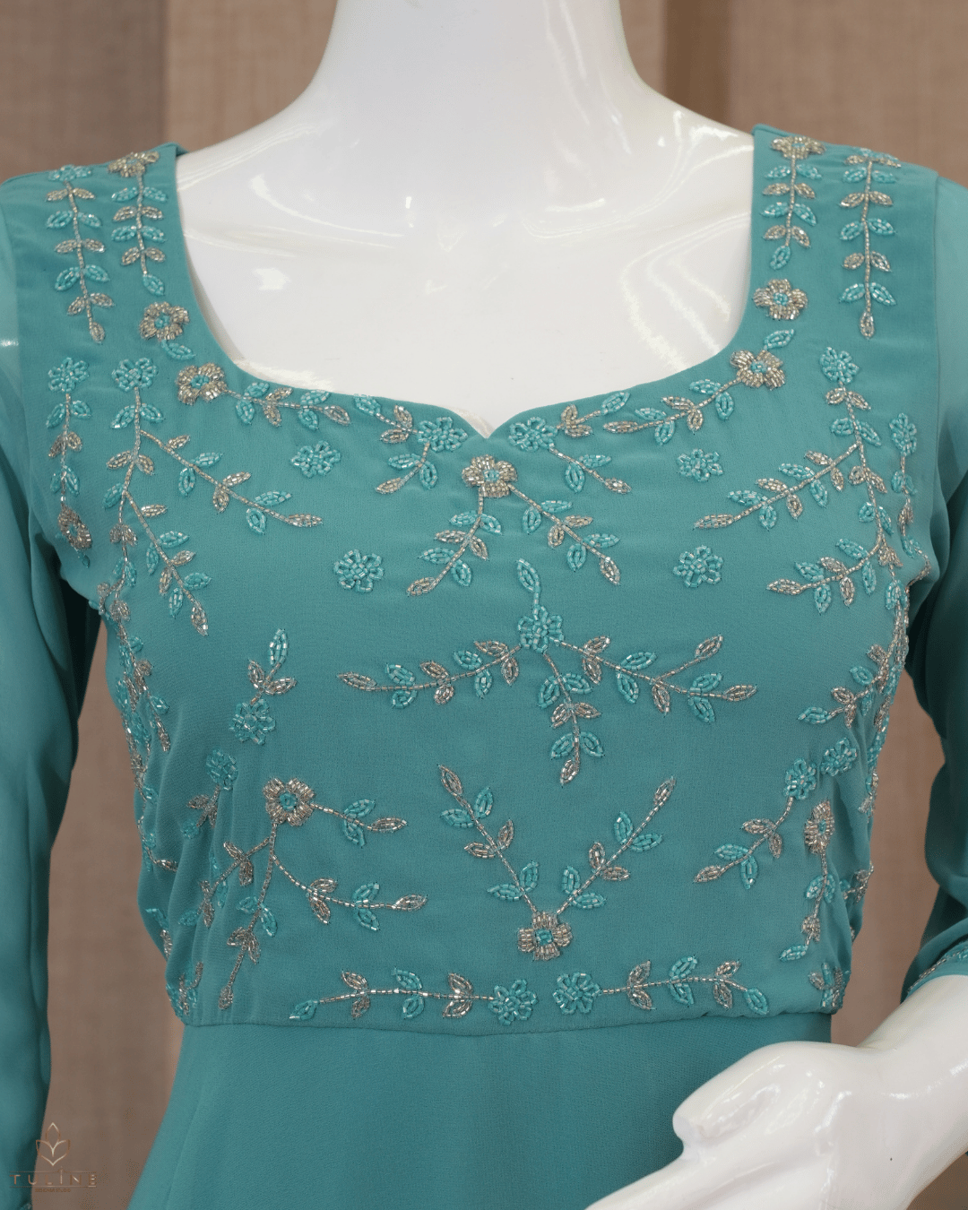Anarkali in Light Teal Blue Chiffon - Product Code 10331