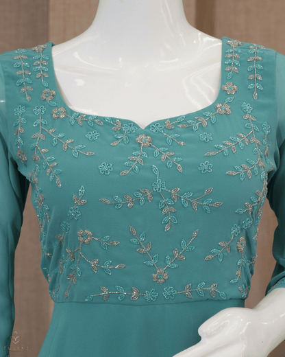 Anarkali in Light Teal Blue Chiffon - Product Code 10331