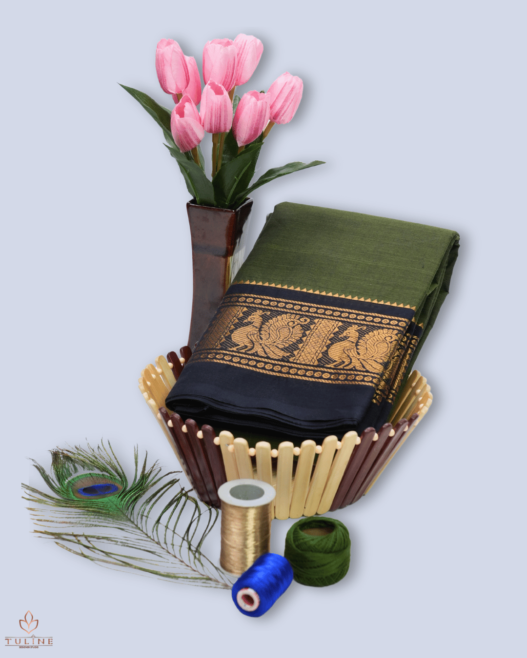 Cotton Saree - Dark Olive Green - Product Code 10031