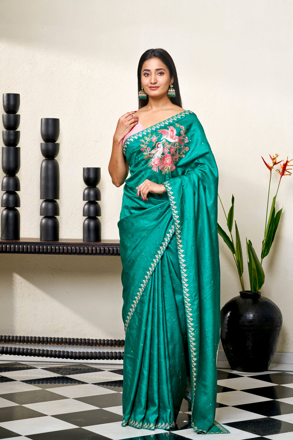 Emarald Green Tussar Silk Saree