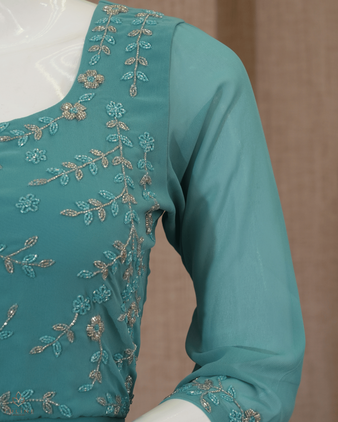 Anarkali in Light Teal Blue Chiffon - Product Code 10331
