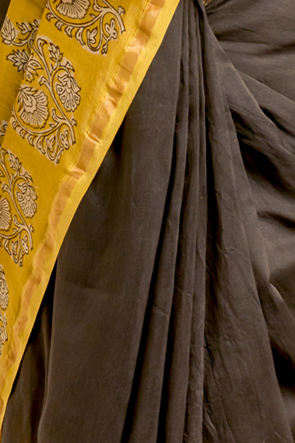 Black & Yellow Chanderi Silk Saree