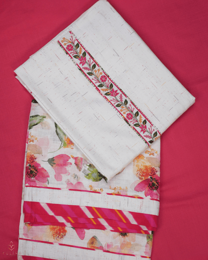 Linen Churidar Set - Off White & Pink Mix - Product Code 10011