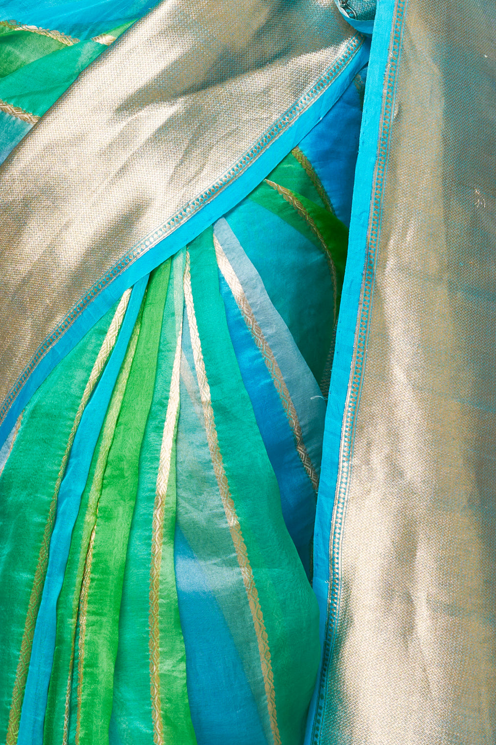 Teal Blue & Light Teal Green Organza Silk Saree