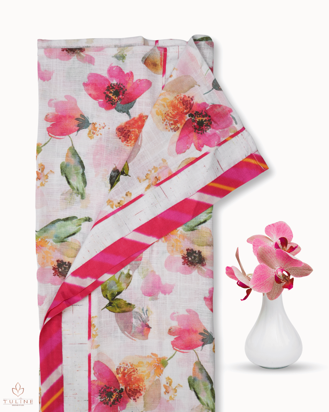 Linen Churidar Set - Off White & Pink Mix - Product Code 10011