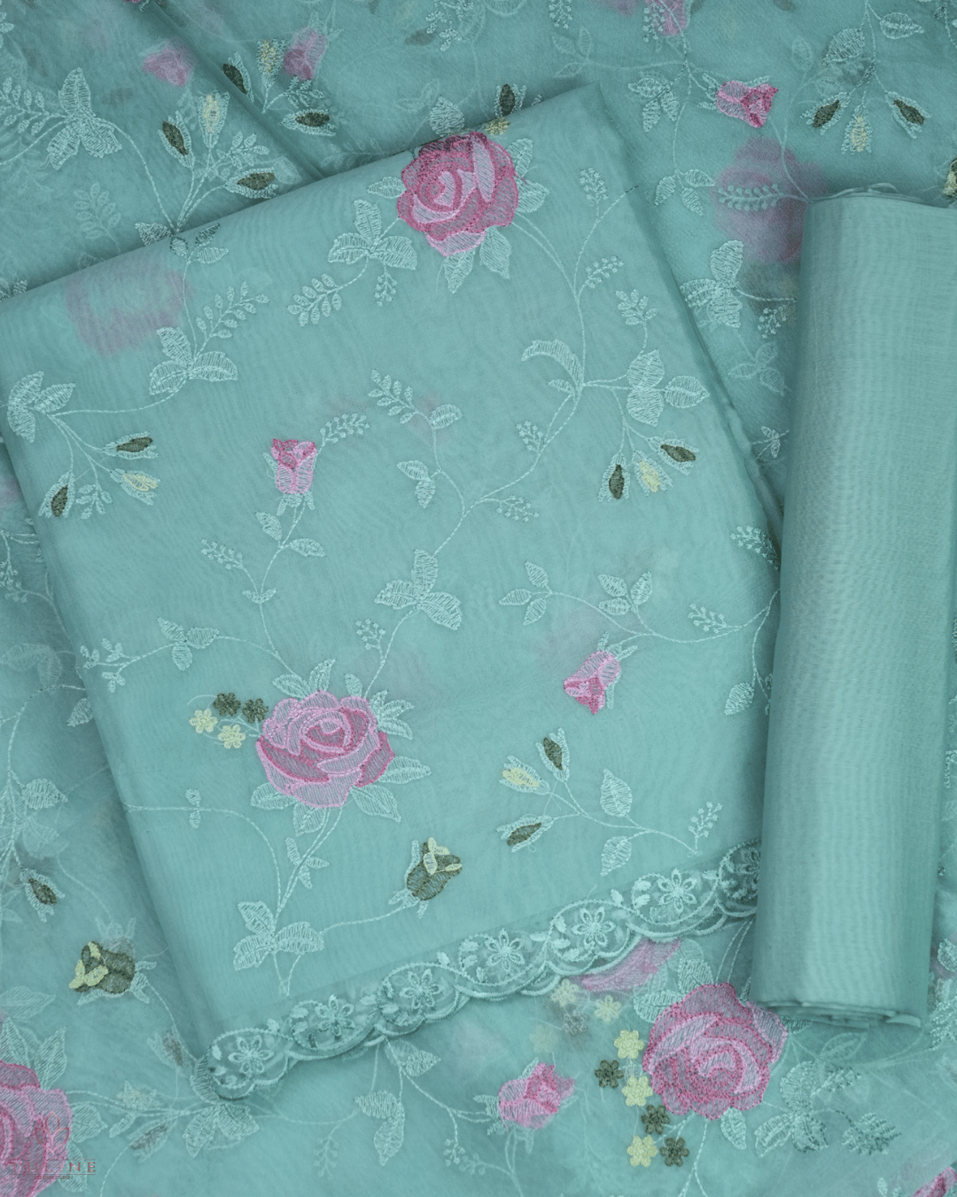 Organza Churidar Material - Sea Green Color - Product Code 10006