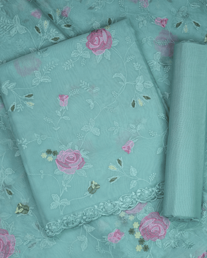 Organza Churidar Material - Sea Green Color - Product Code 10006