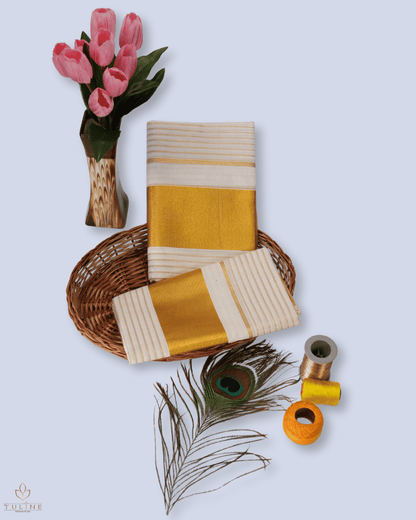 Cotton Set Mundu & Saree - Cream - Product Code 10049