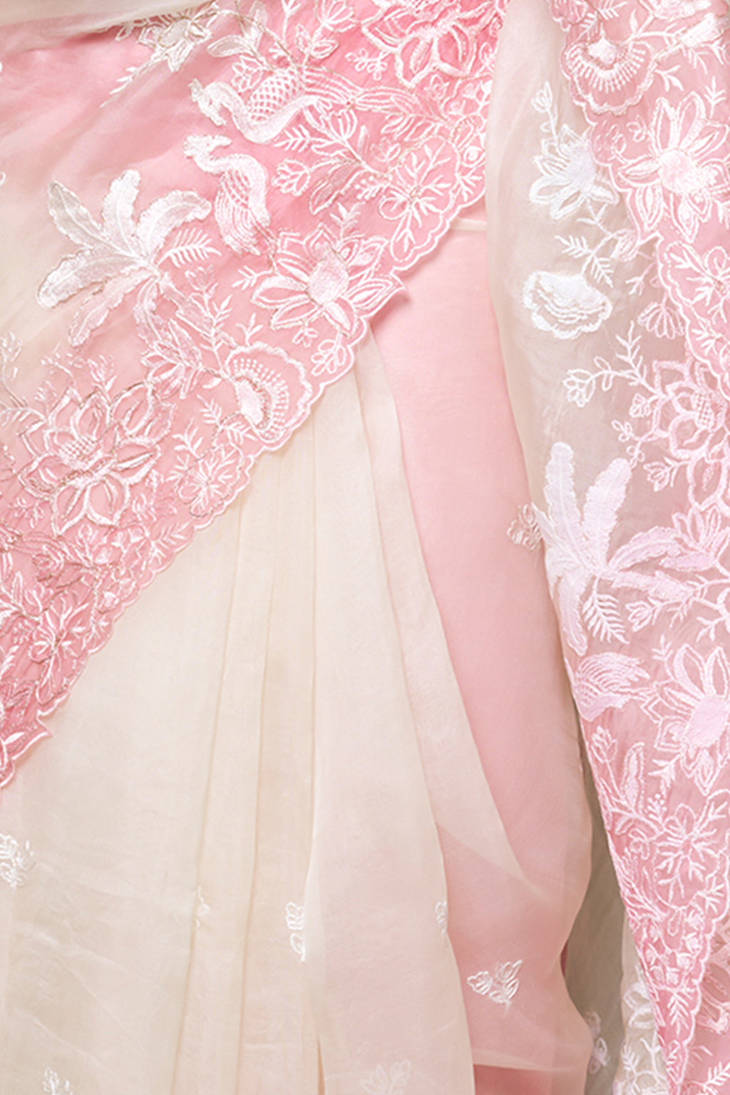 Baby Pink & Ivory White Organza Silk Saree