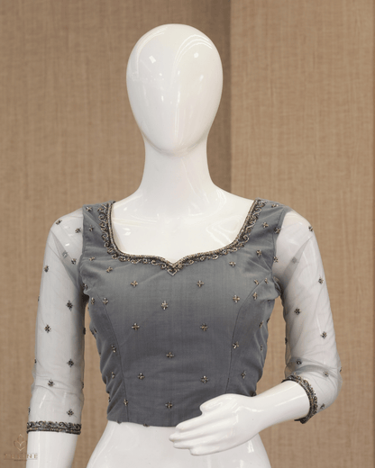 Elegant Cool Grey Net Skirt & Embellished Crop Top Set - Product Code 10296