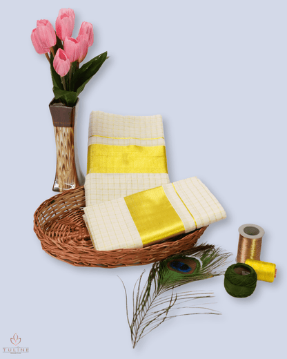 Cotton Set Mundu & Saree - Cream Color - Product Code 10051