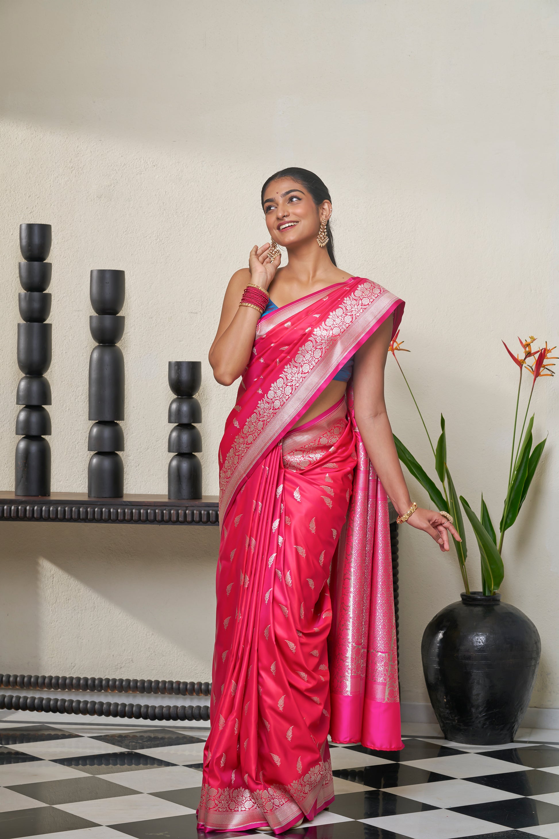 Deep Pink Banarasi Silk Saree