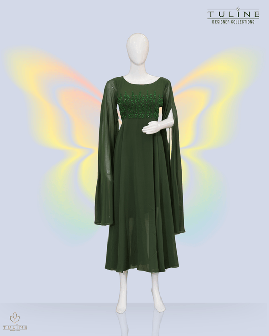 Forest Green Chiffon Gown – Product Code 10334