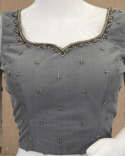 Elegant Cool Grey Net Skirt & Embellished Crop Top Set - Product Code 10296