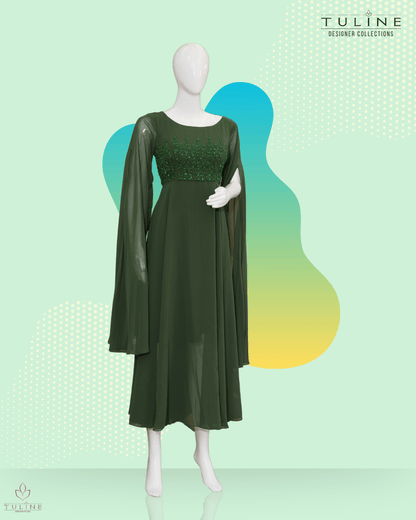 Forest Green Chiffon Gown – Product Code 10334