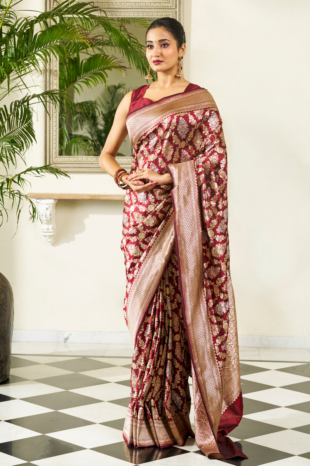 Maroon Banarasi Silk Saree