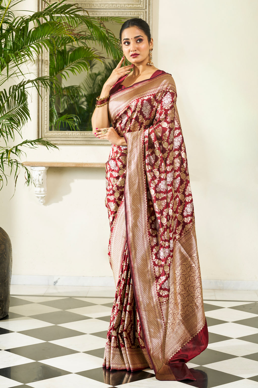 Maroon Banarasi Silk Saree