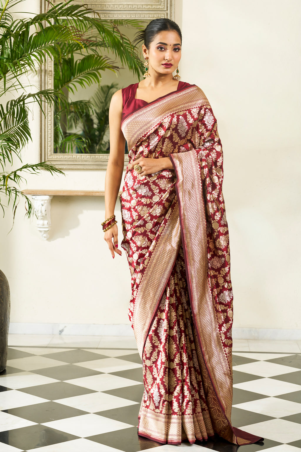 Maroon Banarasi Silk Saree