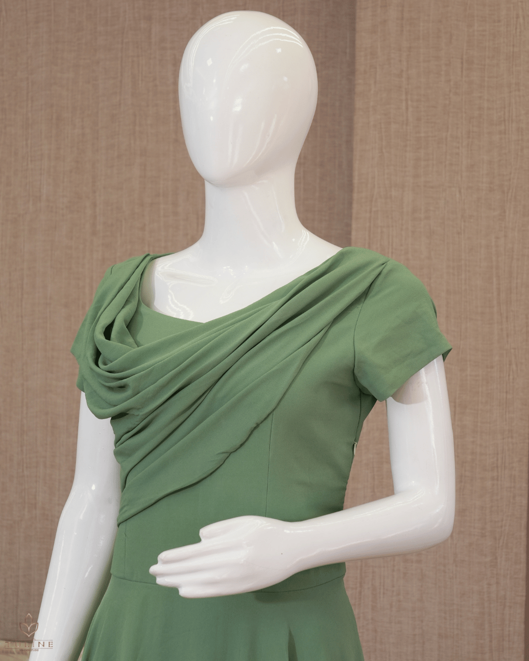 Chiffon Umbrella Gown with Yoke Draping – Granite Green - Product Code 10335