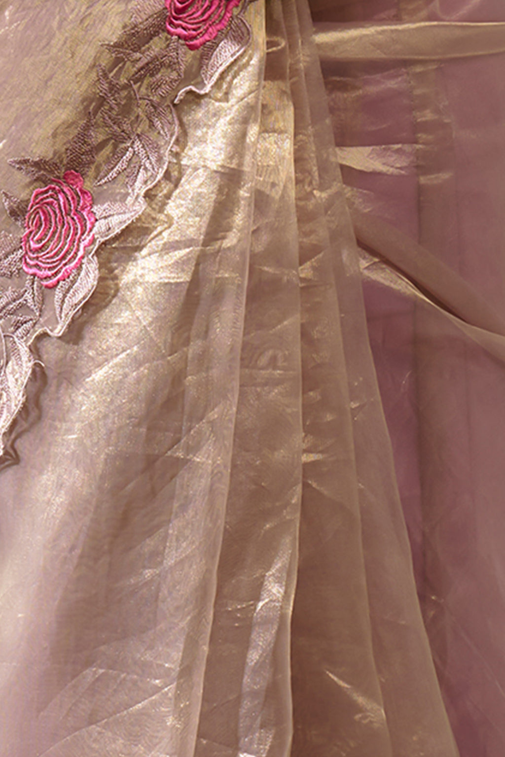 Warm Beige Pink Organza Silk Saree