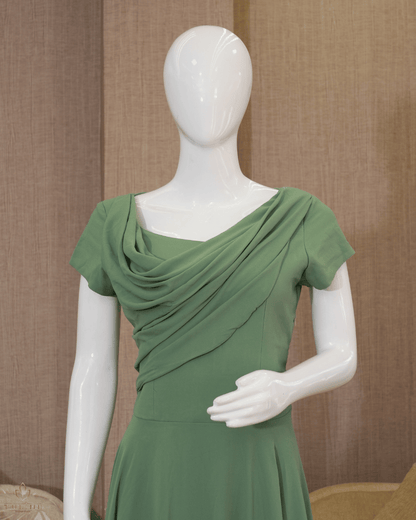 Chiffon Umbrella Gown with Yoke Draping – Granite Green - Product Code 10335