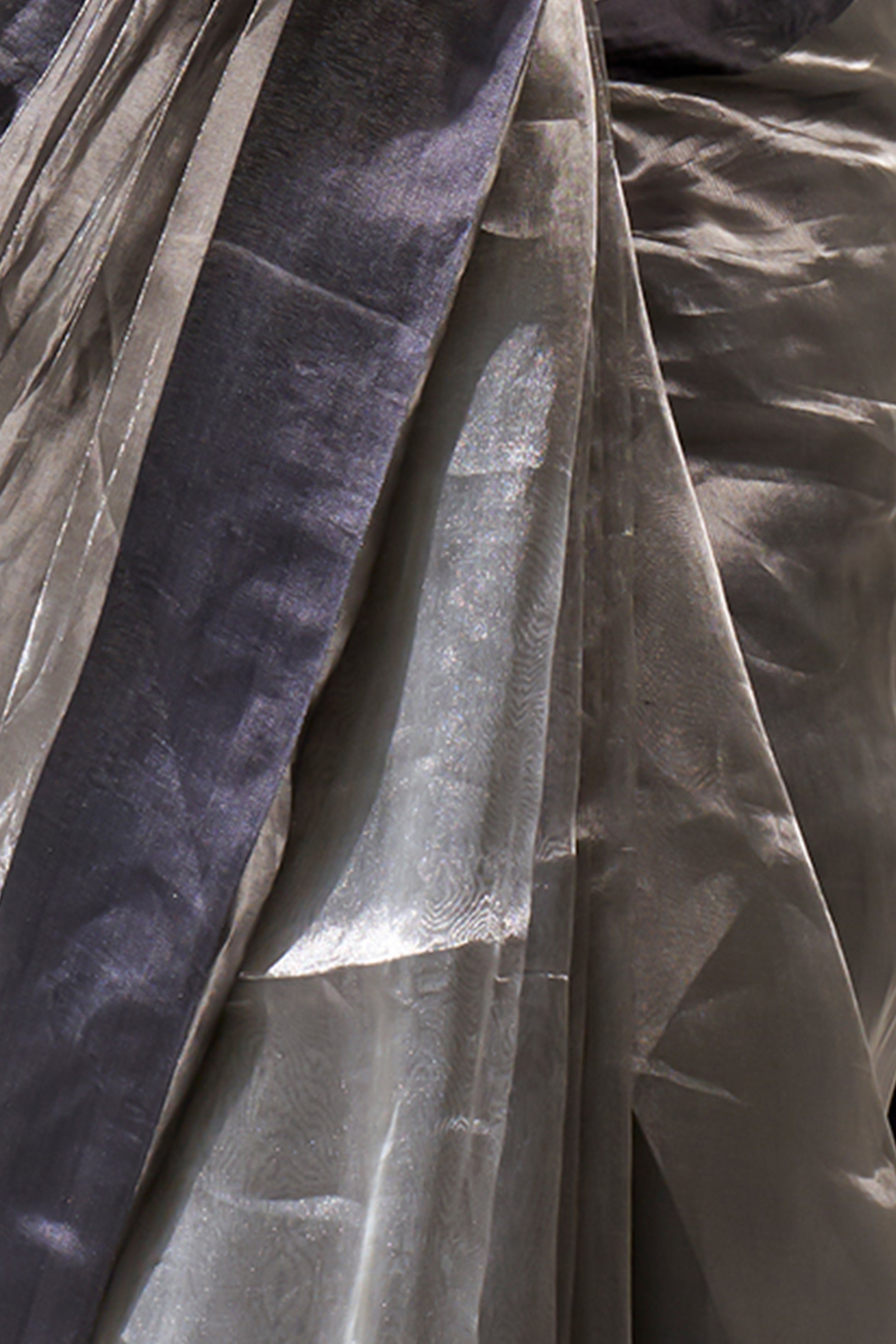 Ash Grey & Black Tissue Saree