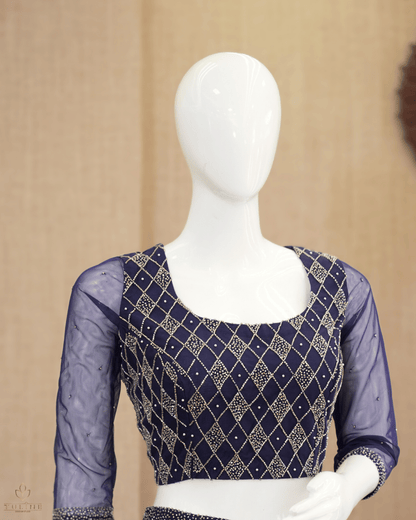 Sophisticated Navy Blue Net Crop Top Lehenga - Product Code 10298
