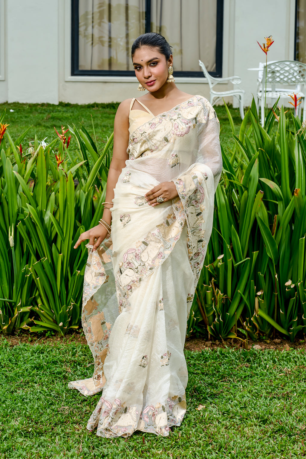 Off White Net Cotta Saree