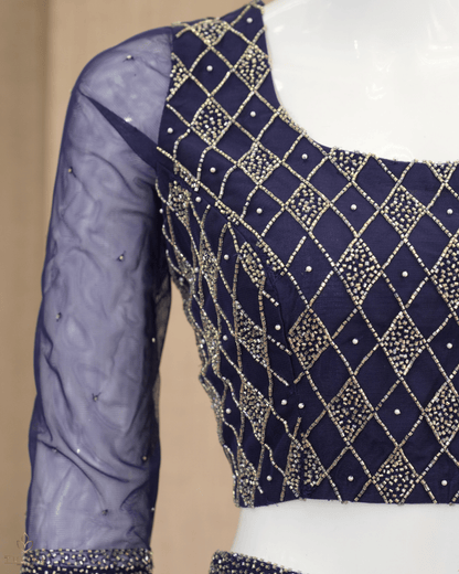 Sophisticated Navy Blue Net Crop Top Lehenga - Product Code 10298