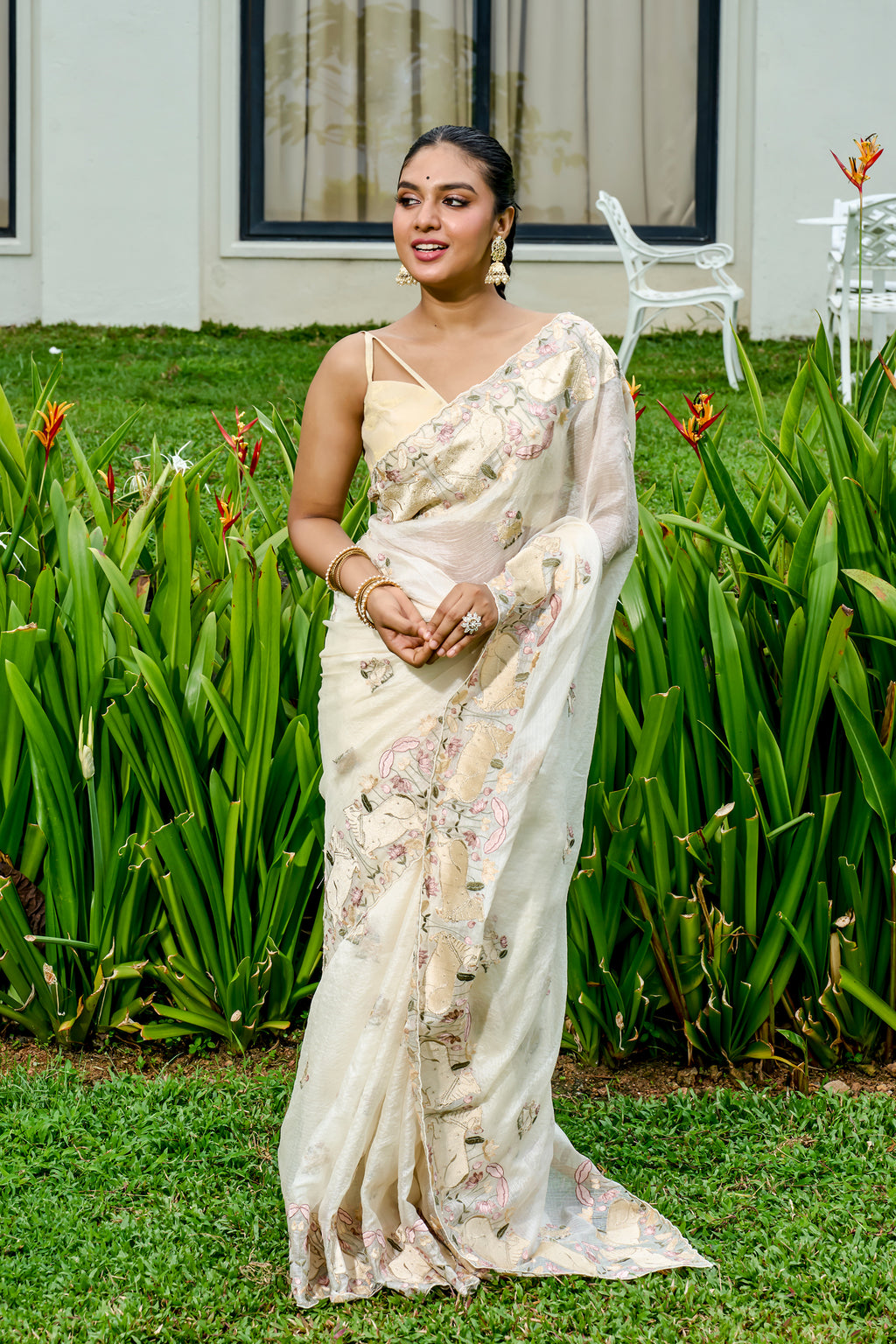 Off White Net Cotta Saree