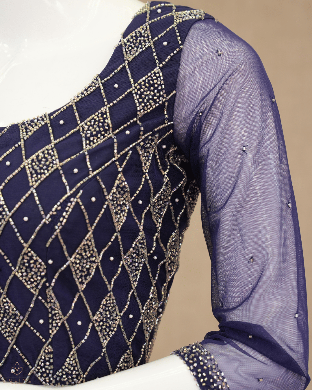 Sophisticated Navy Blue Net Crop Top Lehenga - Product Code 10298