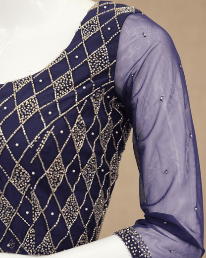 Sophisticated Navy Blue Net Crop Top Lehenga - Product Code 10298