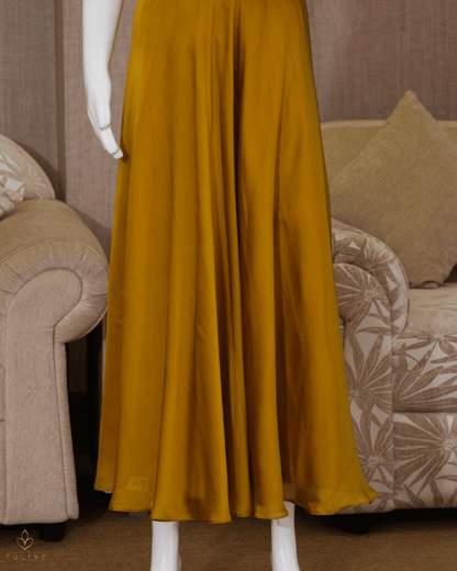Deep Amber Umbrella Gown in Chiffon with Pleated Worked Yoke - Product Code 10336