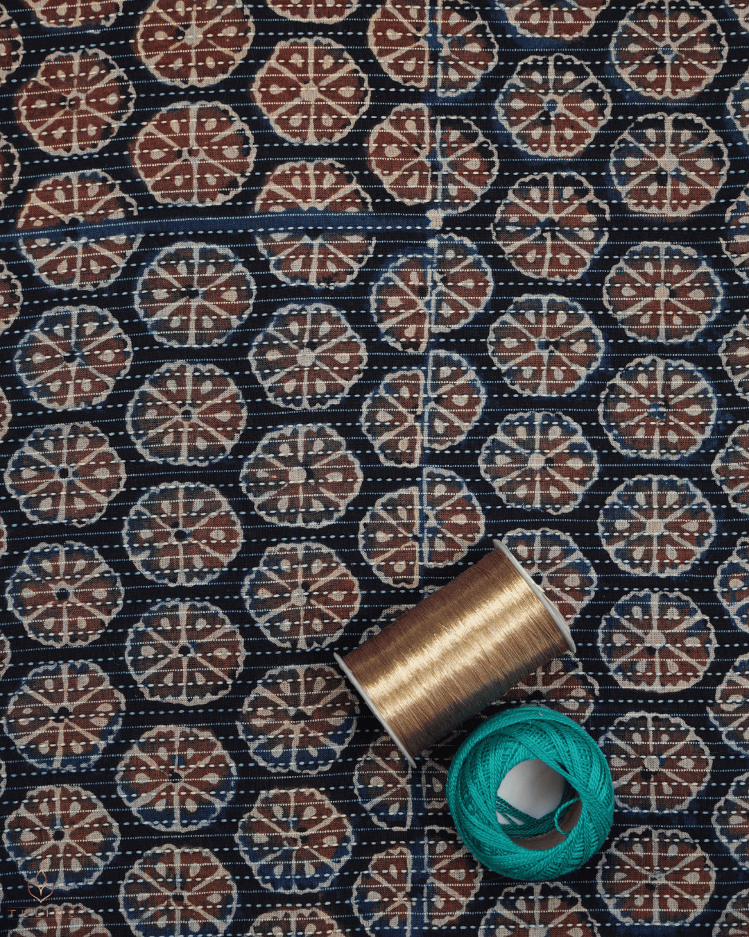 Cotton Ajrak Kantha Print - Dark Blue - Product Code 10071