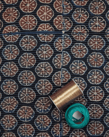 Cotton Ajrak Kantha Print - Dark Blue - Product Code 10071