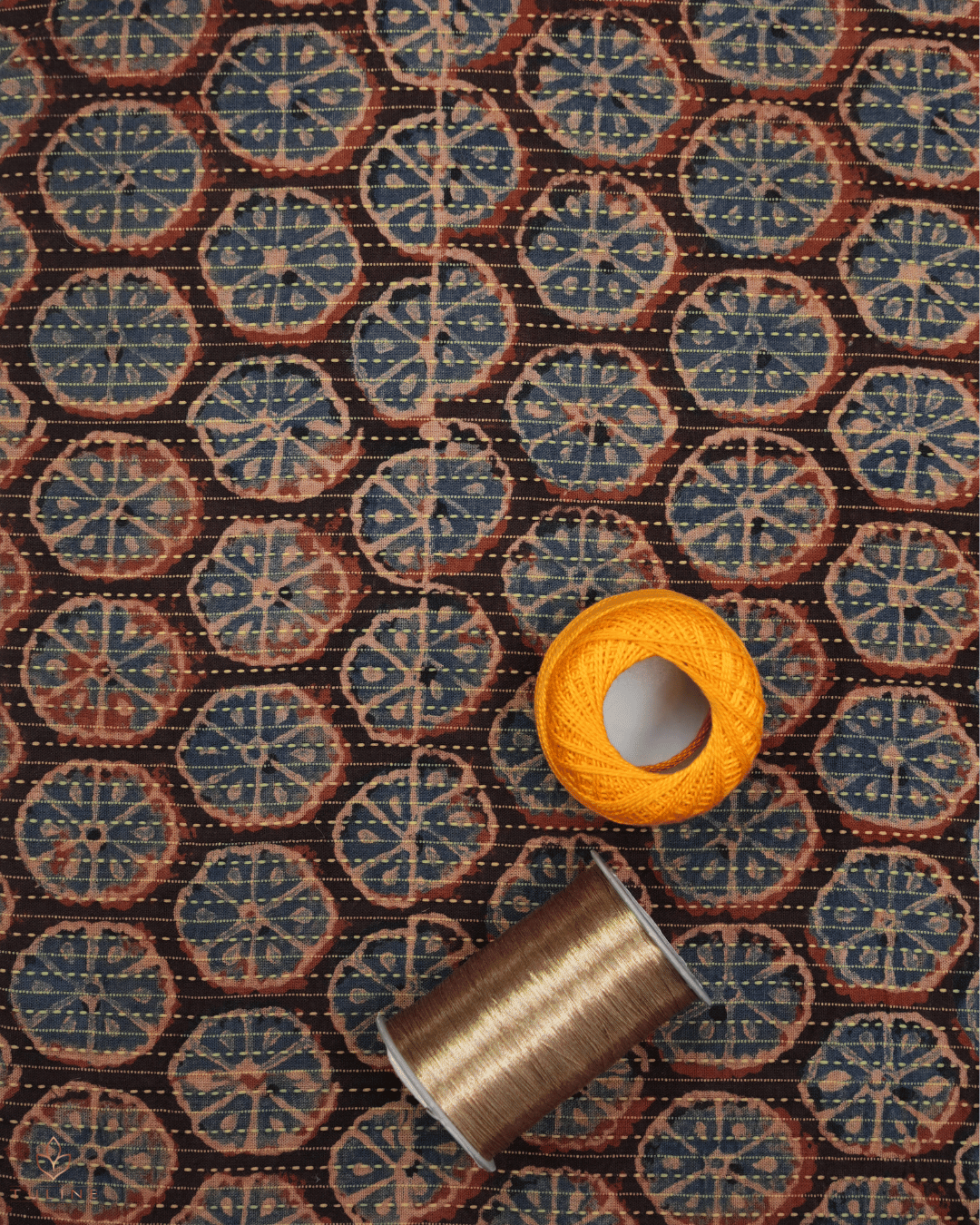 Cotton Ajrak Kantha Print - Brown- Product Code 10072