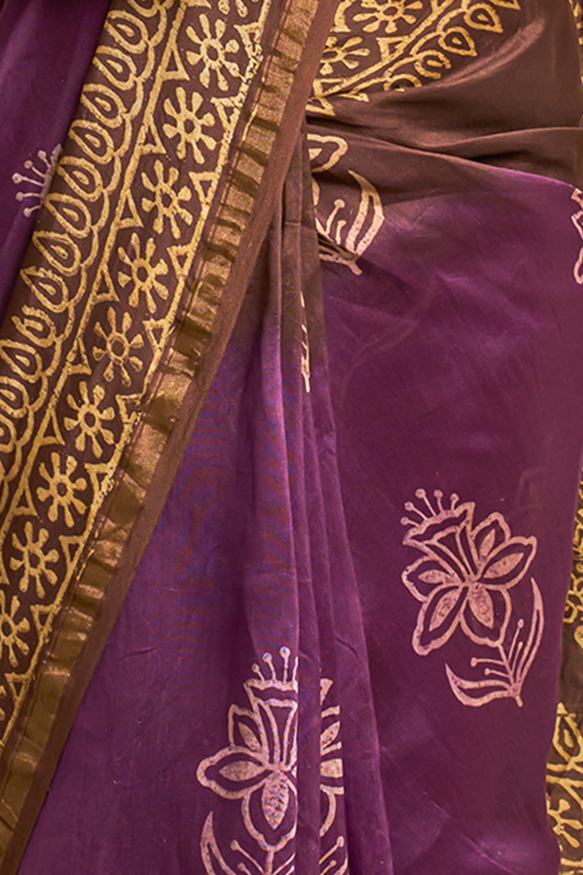 Deep Purple & Golden Yellow Chanderi Saree