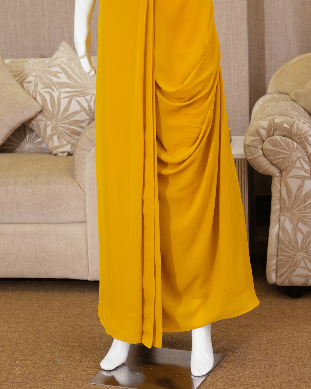 Chiffon Crop Top & Dhoti Skirt Set - Amber Yellow 10339