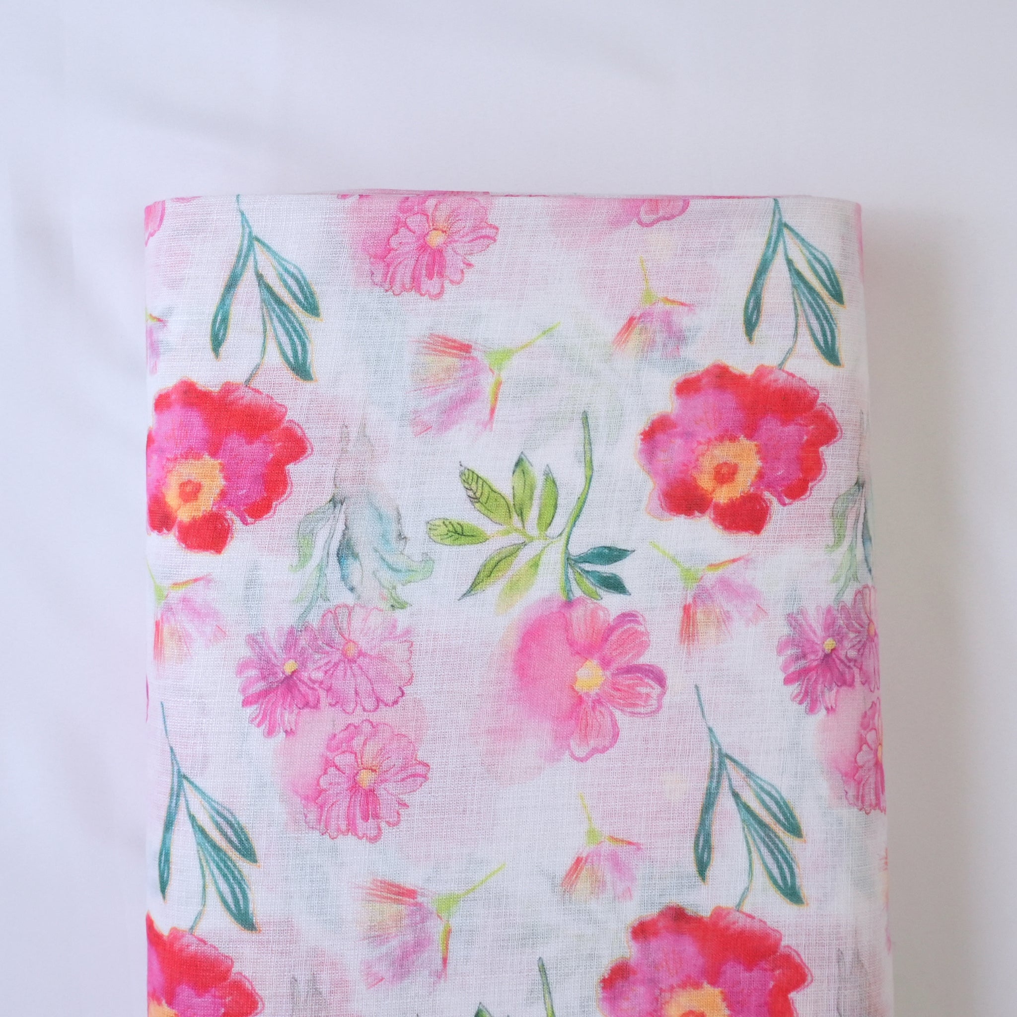 White & Pink Cotton Linen