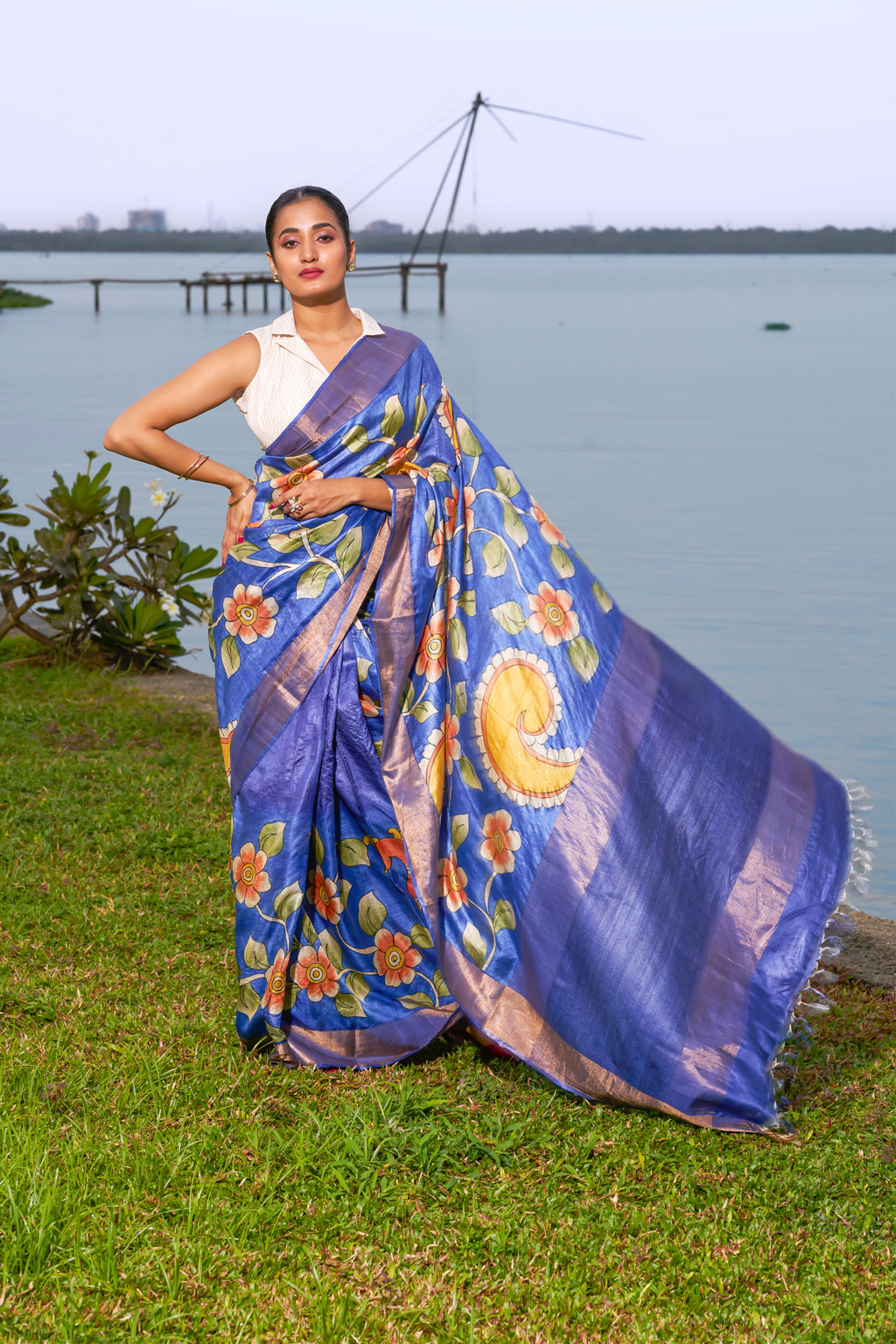 Royal Blue Tussar Silk Saree