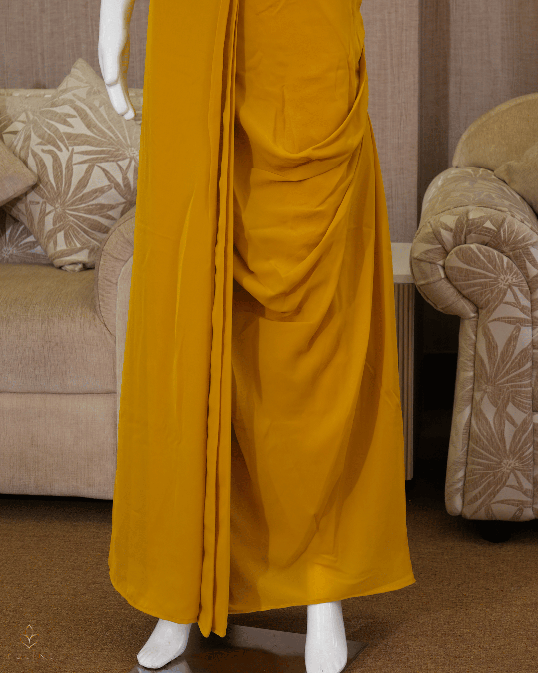 Chiffon Crop Top & Dhoti Skirt Set - Amber Yellow 10339