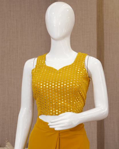 Chiffon Crop Top & Dhoti Skirt Set - Amber Yellow 10339