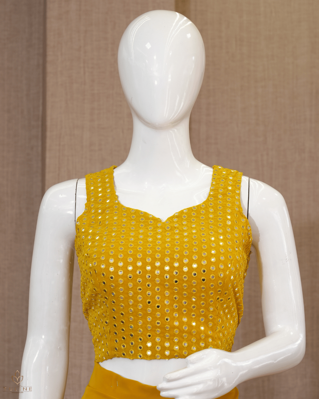 Chiffon Crop Top & Dhoti Skirt Set - Amber Yellow 10339