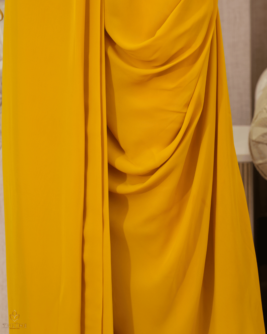 Chiffon Crop Top & Dhoti Skirt Set - Amber Yellow 10339