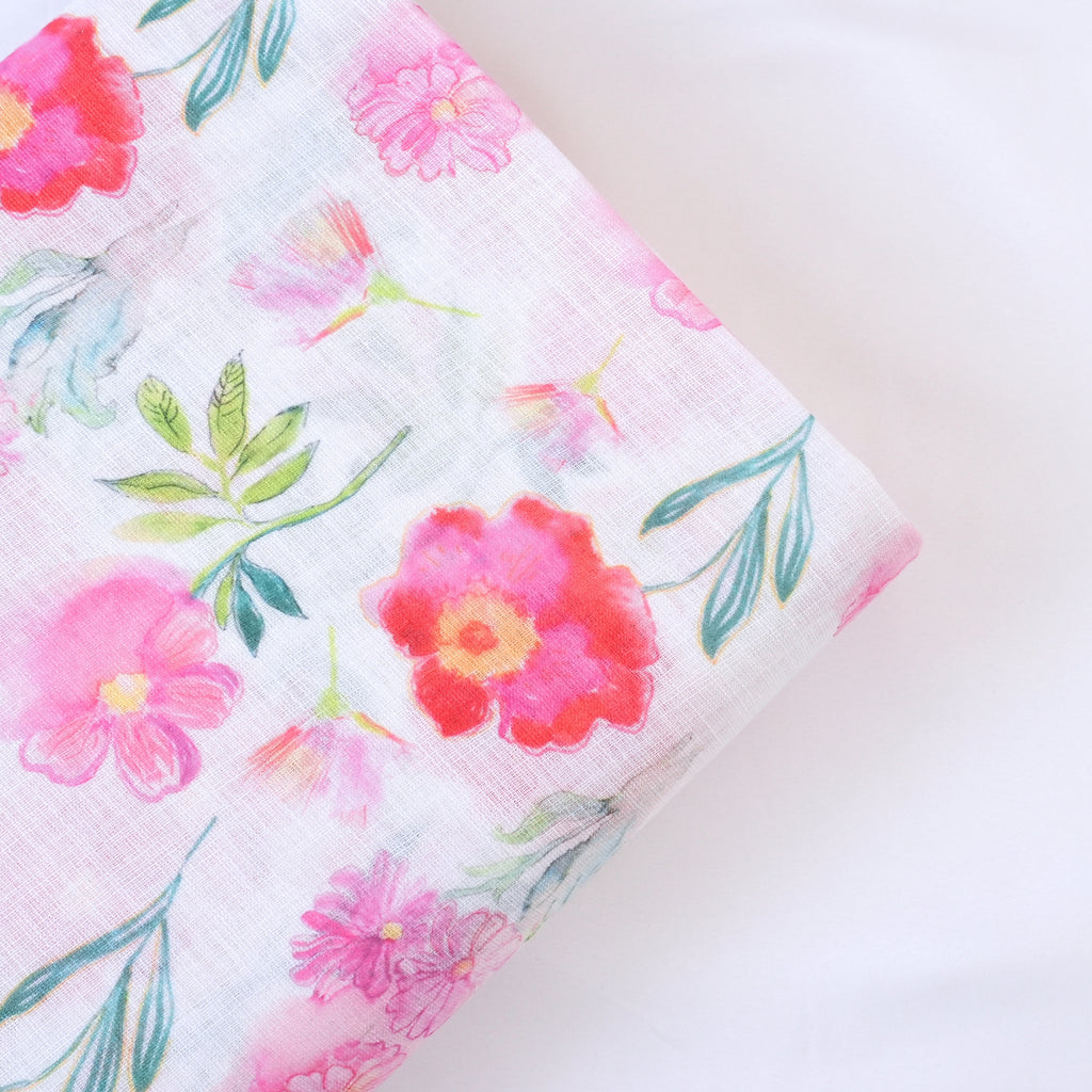 White & Pink Cotton Linen