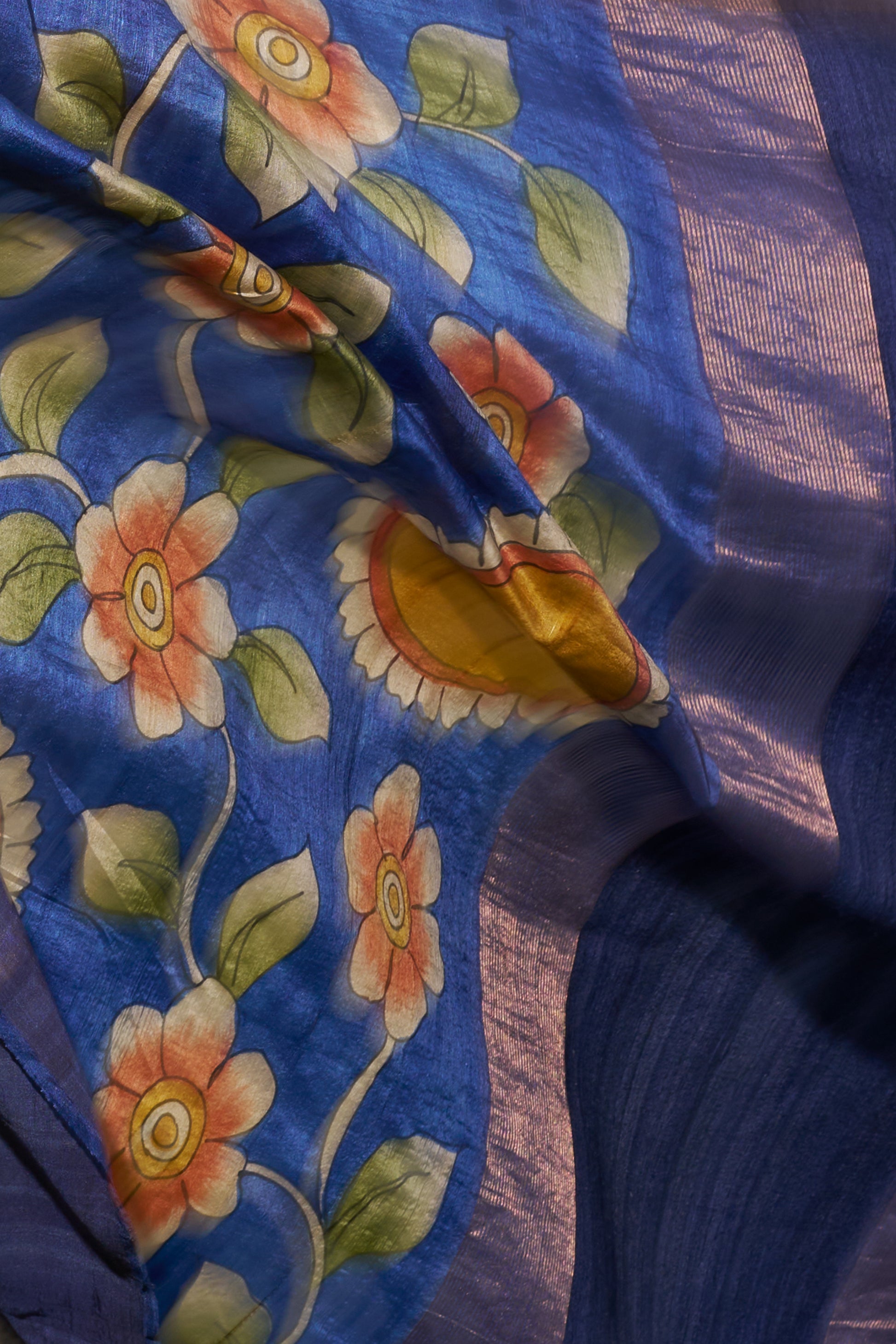 Royal Blue Tussar Silk Saree