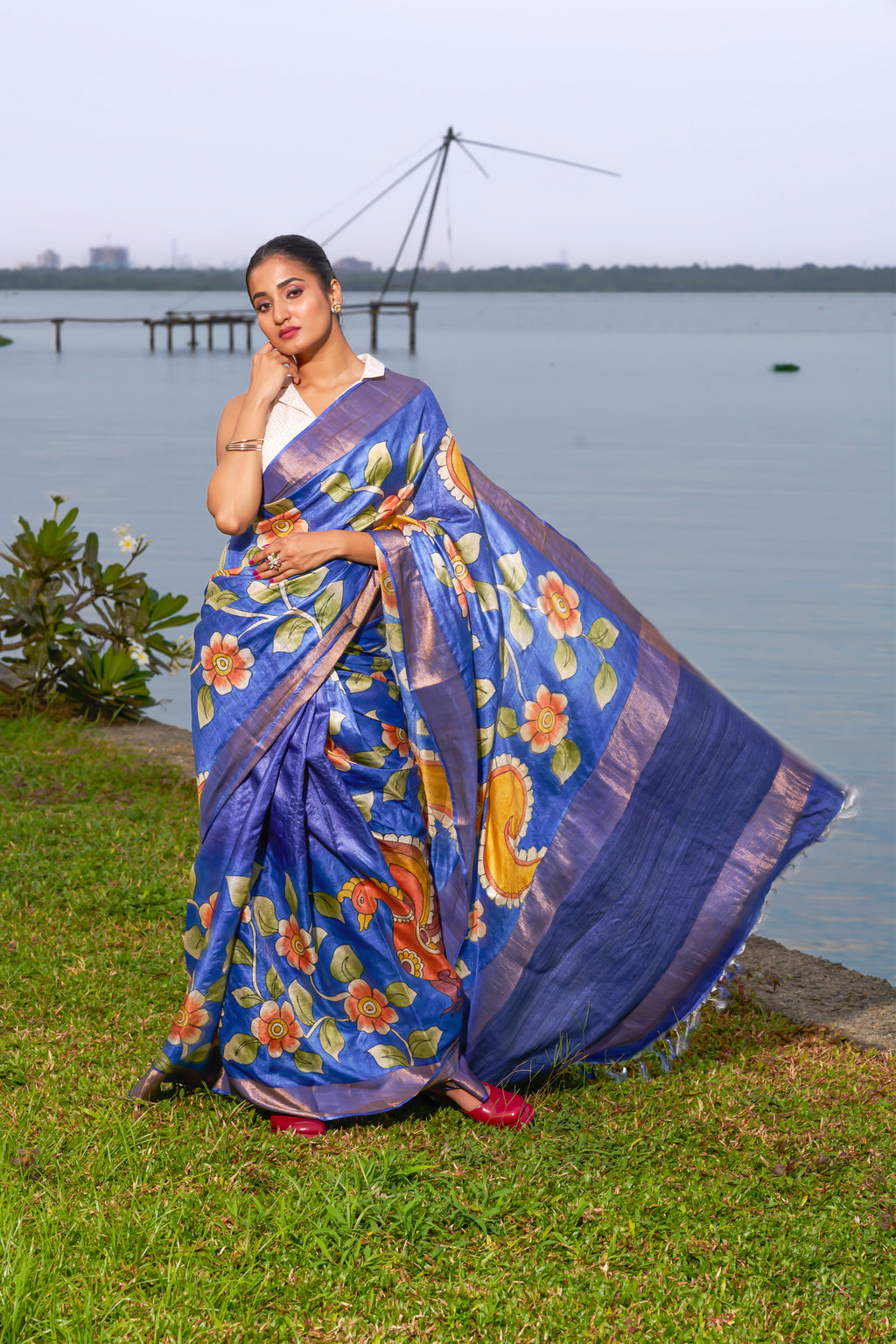 Royal Blue Tussar Silk Saree